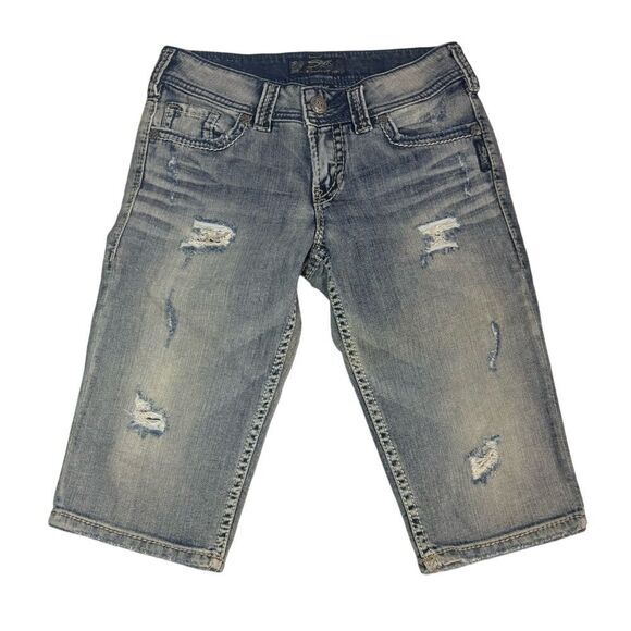 Silver Jeans size 26 Suki Flip Bermuda Shorts Denim Jean Distressed jorts - Picture 1 of 6